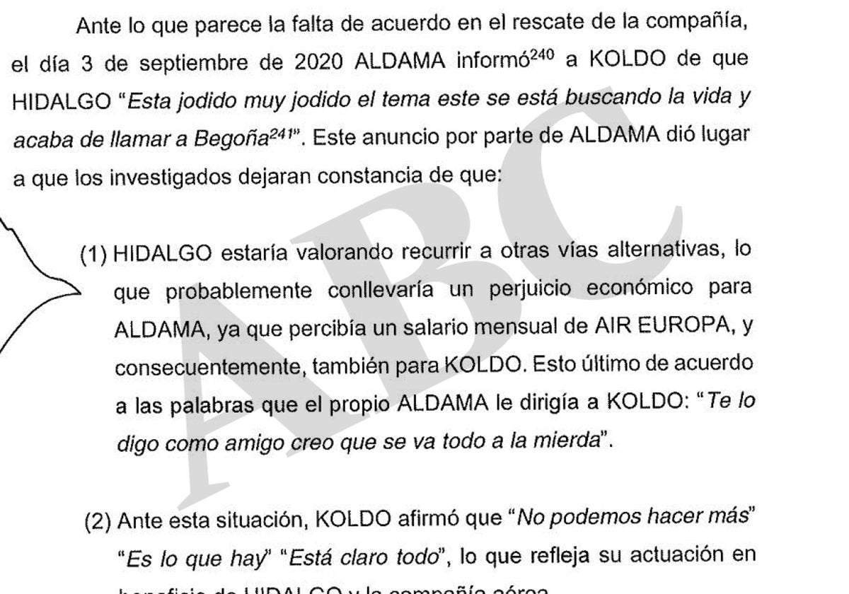 Informe de la Guardia Civil sobre los mensajes intercambiados entre Víctor de Aldama y Koldo García